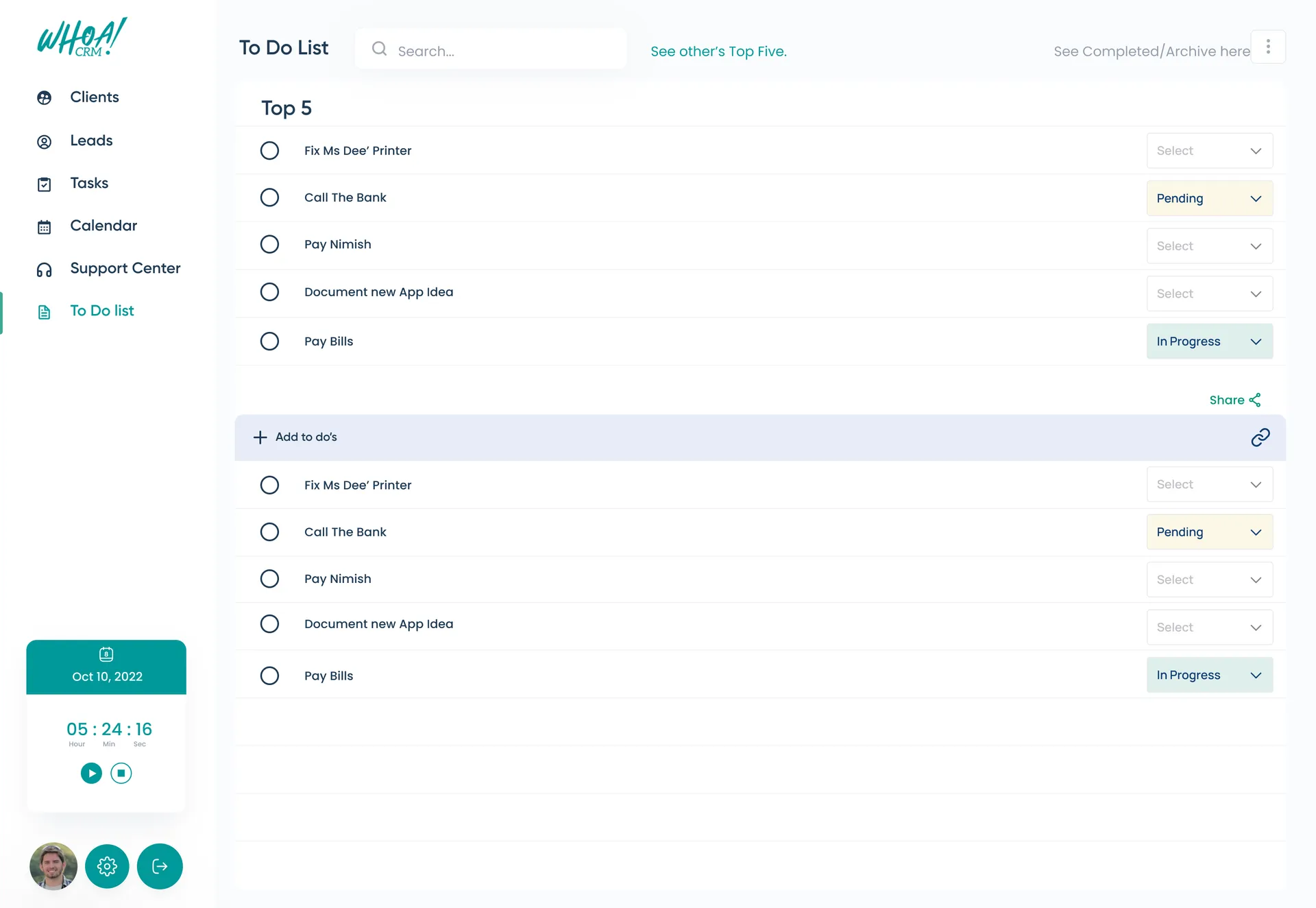 WhoaCRM — Client & Support Management Dashboard — 04